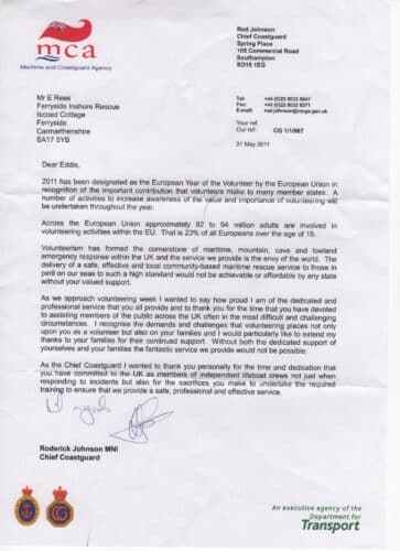 HM CG thanks Ferryside